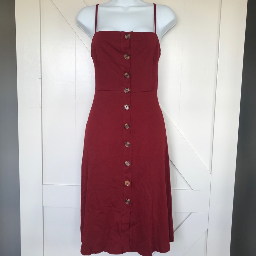 Solid color button down midi dress with pockets - Picture 6 of 6